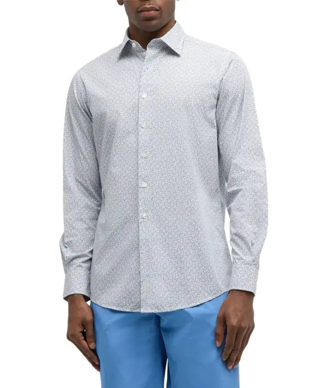 Men's Rowallan Cotton Geometric-Print Sport Shirt