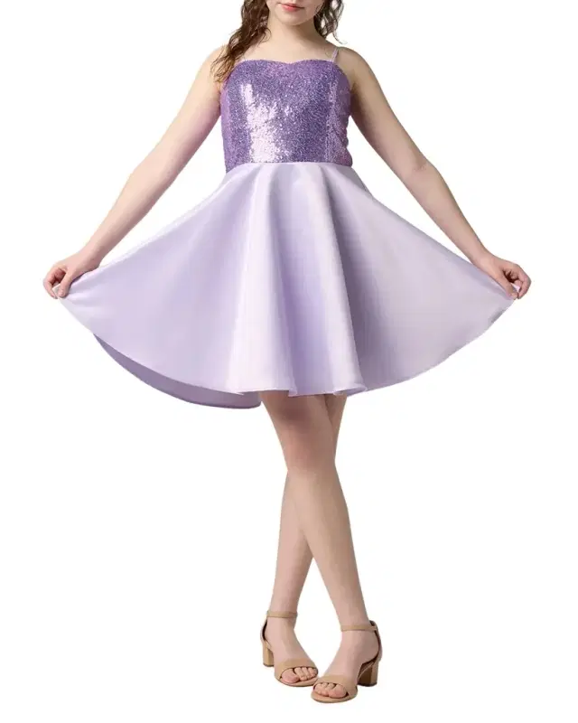 Un Deux Trois Girl 's Sequin & Satin Combo Dress, Size 7-16