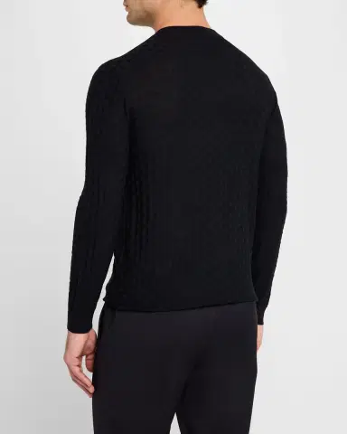Emporio Armani Men's Merino Wool Basketweave Crewneck Sweater | Thumbnail 2 Emporio Armani Men's Merino Wool Basketweave Crewneck Sweater | Thumbnail 2