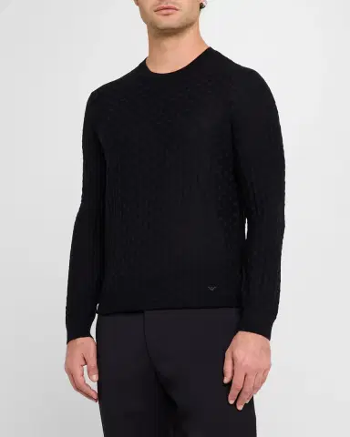 Emporio Armani Men's Merino Wool Basketweave Crewneck Sweater | Thumbnail 3 Emporio Armani Men's Merino Wool Basketweave Crewneck Sweater | Thumbnail 3