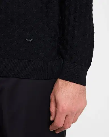 Emporio Armani Men's Merino Wool Basketweave Crewneck Sweater | Thumbnail 4 Emporio Armani Men's Merino Wool Basketweave Crewneck Sweater | Thumbnail 4