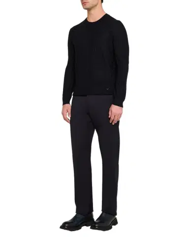 Emporio Armani Men's Merino Wool Basketweave Crewneck Sweater | Thumbnail 1 Emporio Armani Men's Merino Wool Basketweave Crewneck Sweater | Thumbnail 1