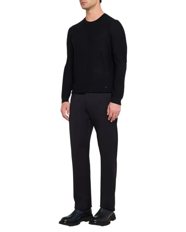 Men 's Merino Wool Basketweave Crewneck Sweater