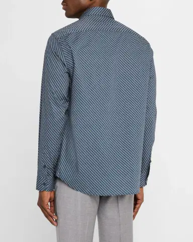 Emporio Armani Men's Stretch Poplin Geometric Sport Shirt | Thumbnail 2