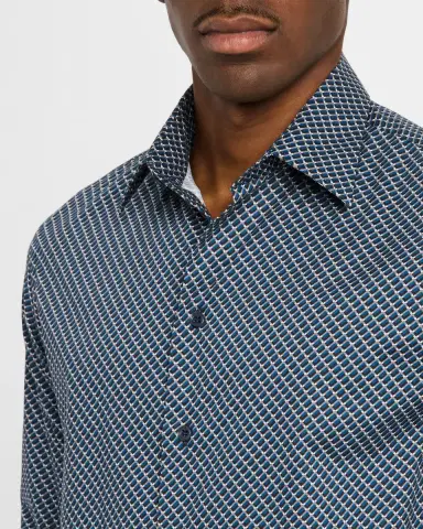 Emporio Armani Men's Stretch Poplin Geometric Sport Shirt | Thumbnail 4