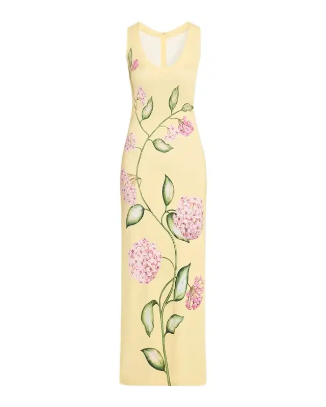 Sleeveless Porcelain Flowers Jersey Maxi Dress