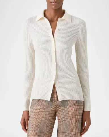 Akris punto Merino Wool Rib Collared Cardigan | Thumbnail 5 Akris punto Merino Wool Rib Collared Cardigan | Thumbnail 5