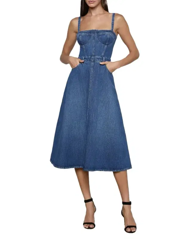 L 'Agence Jovie Denim Bustier Midi Dress