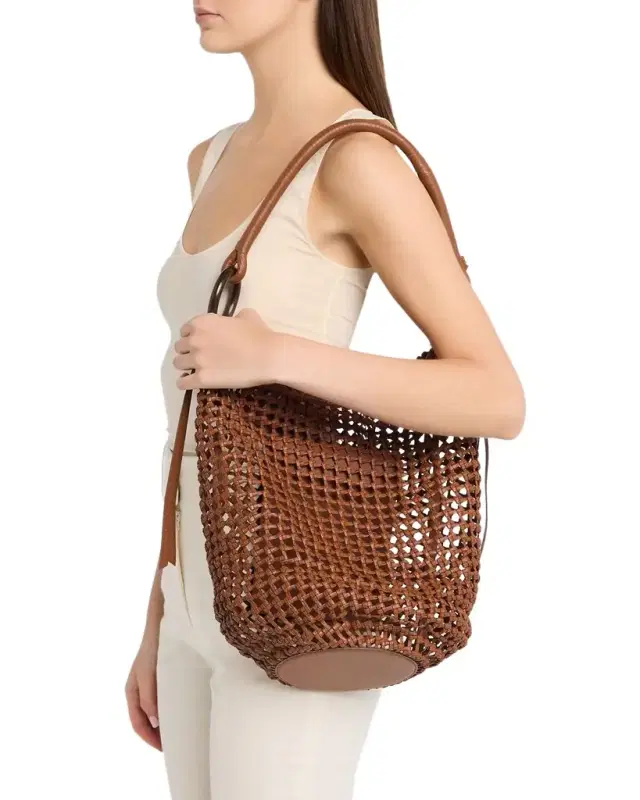 STAUD Del Mar Woven Leather Bucket Bag