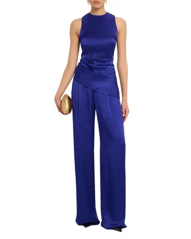 Asymmetric Draped Satin Sleeveless Top