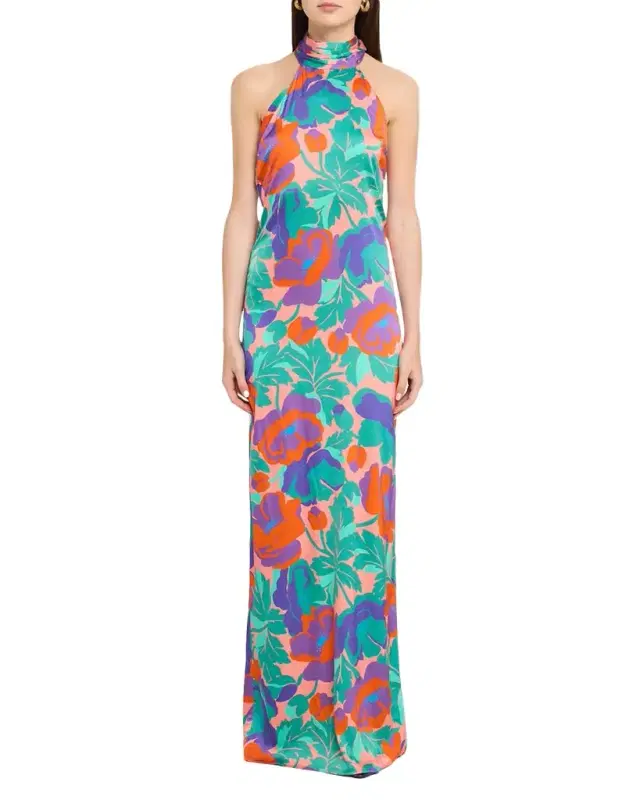 Ramy Brook Tatiana Floral-Print Halter Gown