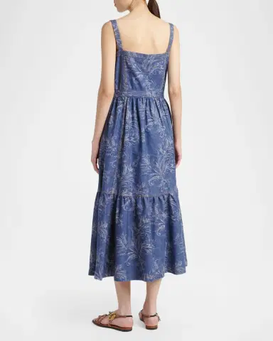Etro Paisley Denim Jacquard Tiered Button-Front Midi Dress | Thumbnail 2 Etro Paisley Denim Jacquard Tiered Button-Front Midi Dress | Thumbnail 2