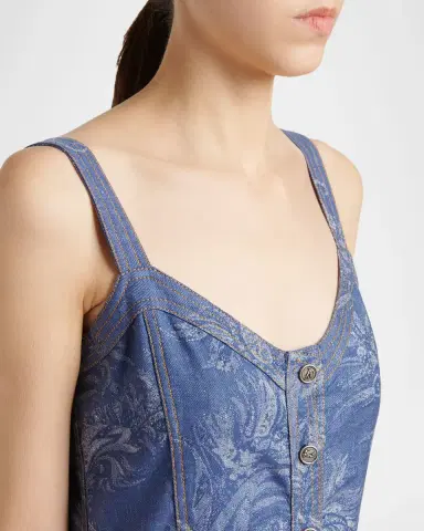 Etro Paisley Denim Jacquard Tiered Button-Front Midi Dress | Thumbnail 4 Etro Paisley Denim Jacquard Tiered Button-Front Midi Dress | Thumbnail 4