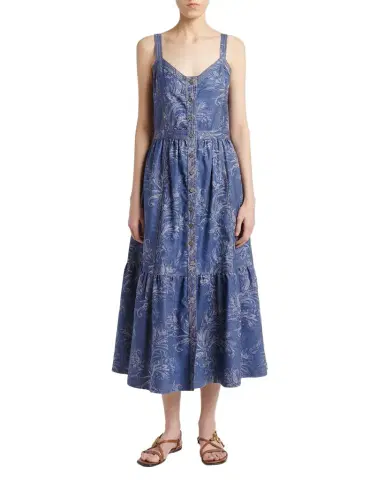 Etro Paisley Denim Jacquard Tiered Button-Front Midi Dress | Thumbnail 1 Etro Paisley Denim Jacquard Tiered Button-Front Midi Dress | Thumbnail 1