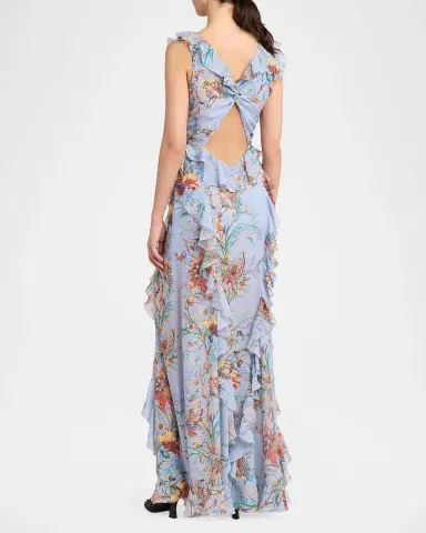 Etro Floral-Print Seersucker Ruffled Slit Maxi Dress | Thumbnail 2 Etro Floral-Print Seersucker Ruffled Slit Maxi Dress | Thumbnail 2