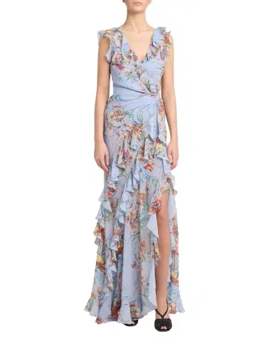 Etro Floral-Print Seersucker Ruffled Slit Maxi Dress | Thumbnail 1 Etro Floral-Print Seersucker Ruffled Slit Maxi Dress | Thumbnail 1