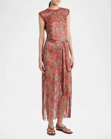 Etro Sleeveless Paisley-Print Knit Fringed Midi Dress | Thumbnail 3 Etro Sleeveless Paisley-Print Knit Fringed Midi Dress | Thumbnail 3