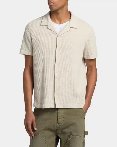 Vince Men's Macro Waffle Knit Short-Sleeve Shirt | Thumbnail 3 Vince Men's Macro Waffle Knit Short-Sleeve Shirt | Thumbnail 3