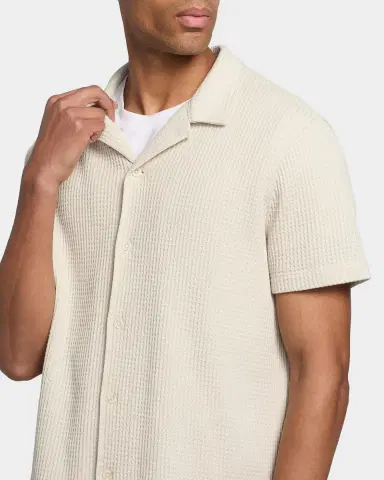 Vince Men's Macro Waffle Knit Short-Sleeve Shirt | Thumbnail 4 Vince Men's Macro Waffle Knit Short-Sleeve Shirt | Thumbnail 4