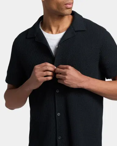 Vince Men's Macro Waffle Knit Short-Sleeve Shirt | Thumbnail 4 Vince Men's Macro Waffle Knit Short-Sleeve Shirt | Thumbnail 4