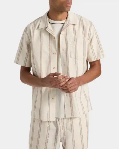 Vince Men's Cove Cotton and Hemp Stripe Short-Sleeve Shirt | Thumbnail 3 Vince Men's Cove Cotton and Hemp Stripe Short-Sleeve Shirt | Thumbnail 3