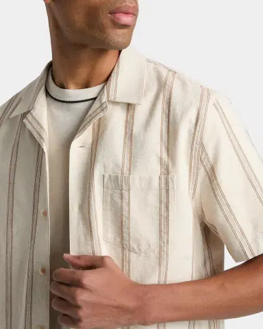 Vince Men's Cove Cotton and Hemp Stripe Short-Sleeve Shirt | Thumbnail 4 Vince Men's Cove Cotton and Hemp Stripe Short-Sleeve Shirt | Thumbnail 4