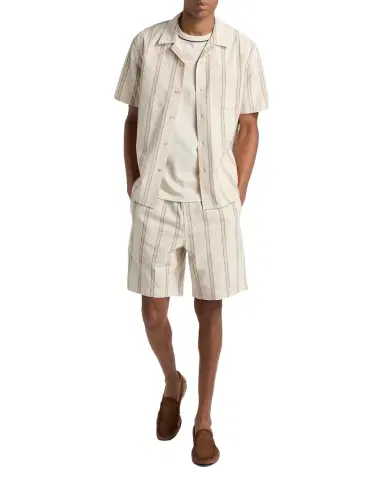 Vince Men's Cove Cotton and Hemp Stripe Short-Sleeve Shirt | Thumbnail 1 Vince Men's Cove Cotton and Hemp Stripe Short-Sleeve Shirt | Thumbnail 1