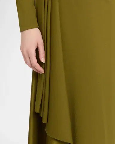 Oscar de la Renta Long-Sleeve Draped Satin Jersey Gown | Thumbnail 4 Oscar de la Renta Long-Sleeve Draped Satin Jersey Gown | Thumbnail 4