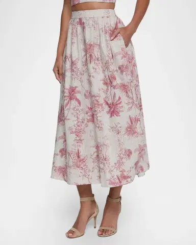 L'Agence Seina Pleated Etoile-Print Linen Midi Skirt | Thumbnail 3 L'Agence Seina Pleated Etoile-Print Linen Midi Skirt | Thumbnail 3