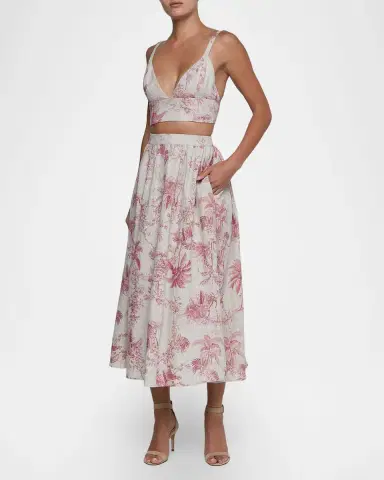 L'Agence Seina Pleated Etoile-Print Linen Midi Skirt | Thumbnail 4 L'Agence Seina Pleated Etoile-Print Linen Midi Skirt | Thumbnail 4