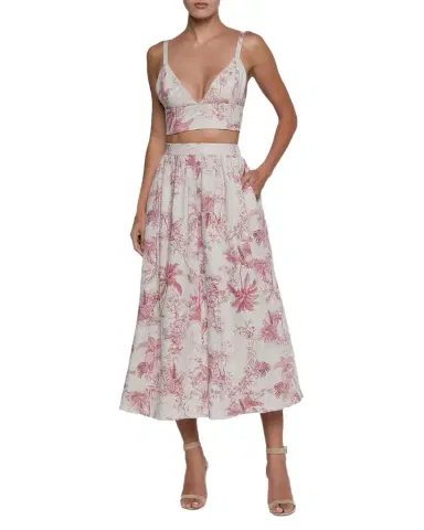 L'Agence Seina Pleated Etoile-Print Linen Midi Skirt | Thumbnail 1 L'Agence Seina Pleated Etoile-Print Linen Midi Skirt | Thumbnail 1