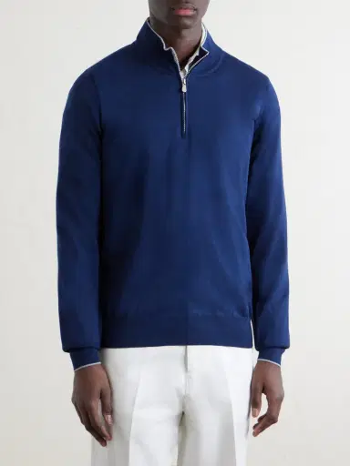 Brunello Cucinelli Cotton and Cashmere-Blend Half-Zip Sweater - Men | Thumbnail 3 Brunello Cucinelli Cotton and Cashmere-Blend Half-Zip Sweater - Men | Thumbnail 3