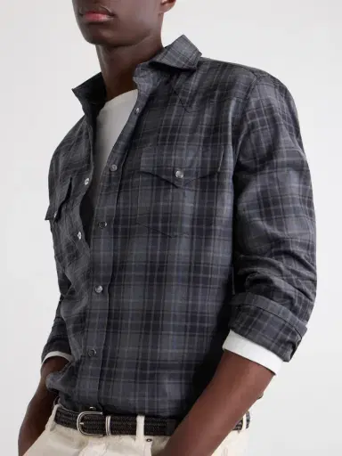 Brunello Cucinelli Checked Cotton-Flannel Shirt - Men | Thumbnail 5