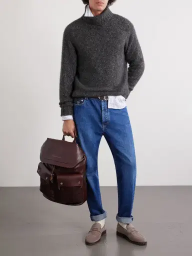 Brunello Cucinelli Ribbed Cashmere and Silk-Blend Rollneck Sweater - Men | Thumbnail 2