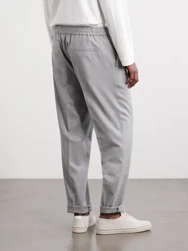 Brunello Cucinelli Tapered Pleated Virgin Wool-Flannel Drawstring Trousers - Men | Thumbnail 4