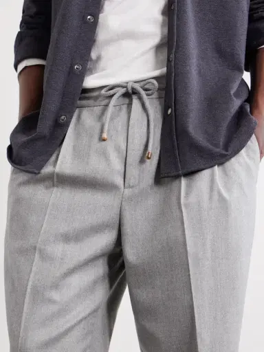 Brunello Cucinelli Tapered Pleated Virgin Wool-Flannel Drawstring Trousers - Men | Thumbnail 5