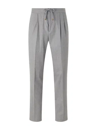 Brunello Cucinelli Tapered Pleated Virgin Wool-Flannel Drawstring Trousers - Men | Thumbnail 1