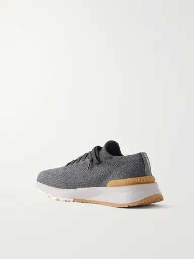 Brunello Cucinelli Leather-Trimmed Stretch-Knit Sneakers - Men | Thumbnail 4 Brunello Cucinelli Leather-Trimmed Stretch-Knit Sneakers - Men | Thumbnail 4