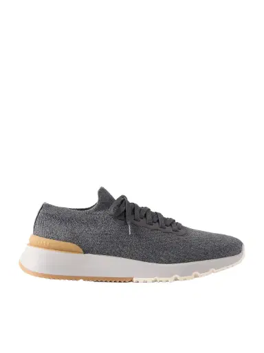 Brunello Cucinelli Leather-Trimmed Stretch-Knit Sneakers - Men | Thumbnail 1 Brunello Cucinelli Leather-Trimmed Stretch-Knit Sneakers - Men | Thumbnail 1