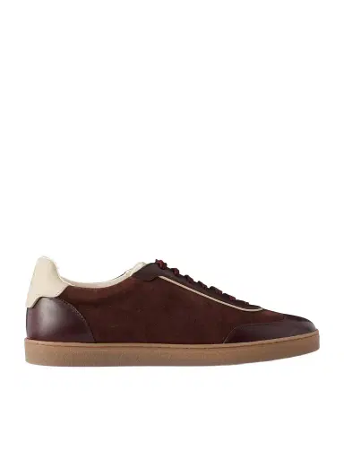 Brunello Cucinelli Coda di Rondine Leather-Trimmed Waxed-Suede Sneakers - Men | Thumbnail 1