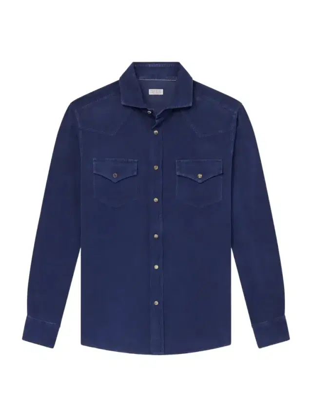 Brunello Cucinelli Cutaway-Collar Cotton-Corduroy Western Shirt - Men
