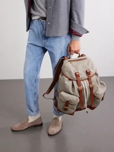 Brunello Cucinelli Leather-Trimmed Flannel Backpack - Men | Thumbnail 3
