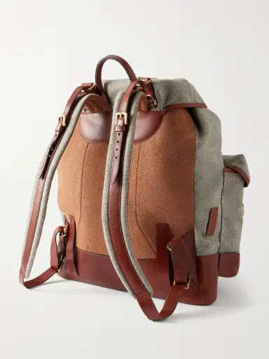Brunello Cucinelli Leather-Trimmed Flannel Backpack - Men | Thumbnail 4