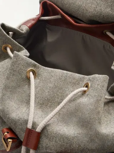 Brunello Cucinelli Leather-Trimmed Flannel Backpack - Men | Thumbnail 6