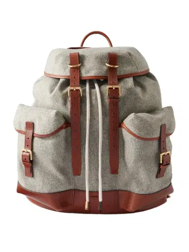 Brunello Cucinelli Leather-Trimmed Flannel Backpack - Men | Thumbnail 1