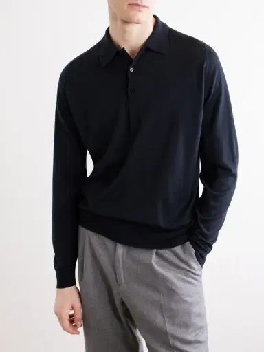 John Smedley Caverhill Knitted Merino Wool Polo Shirt - Men | Thumbnail 3