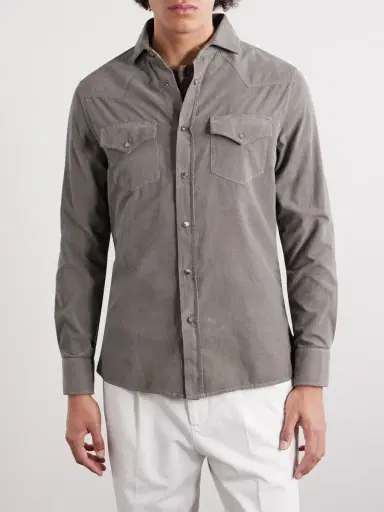 Brunello Cucinelli Cutaway-Collar Cotton-Corduroy Western Shirt - Men | Thumbnail 3