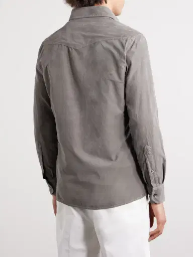 Brunello Cucinelli Cutaway-Collar Cotton-Corduroy Western Shirt - Men | Thumbnail 4
