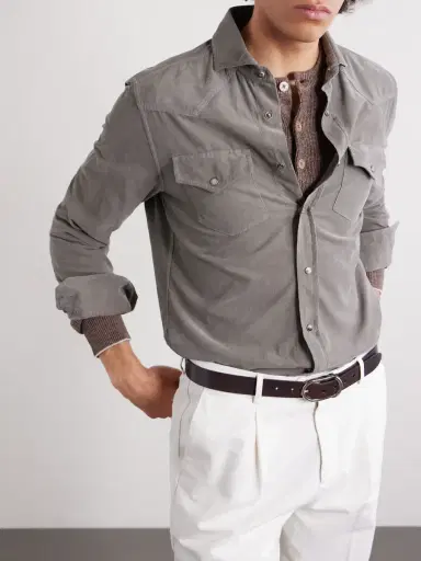 Brunello Cucinelli Cutaway-Collar Cotton-Corduroy Western Shirt - Men | Thumbnail 5