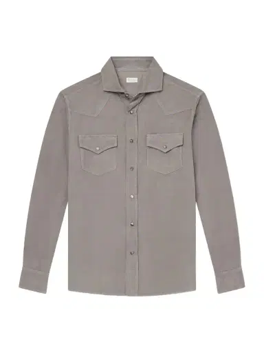 Brunello Cucinelli Cutaway-Collar Cotton-Corduroy Western Shirt - Men | Thumbnail 1